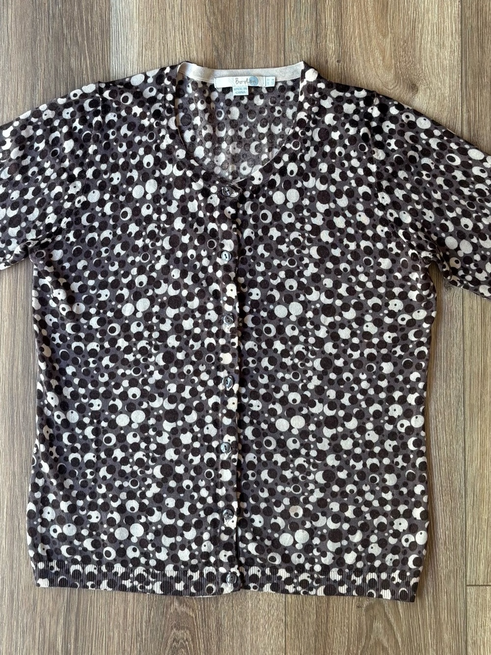 Boden Polka Dot Silk Cotton Blend Cardigan Sweater Brown Cream Size US 8